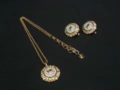 ■美品■ NINA RICCI ニナリッチ ヴィンテージ クリップ式 イヤリング ネックレス アクセサリー 2点セット ゴールド系 DI2976