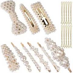 【在庫セール】ゴールドピン ヘアアレンジ 前髪 髪束ね セット ピン 髪 パッチン留め 髪飾り 髪留め リボン ヘアアクセサリー ヘアピン パール（19本セット） ヘアクリップ
