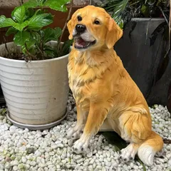 新品　陶器犬　大型犬　ゴールデン　レトリバー　難有　オブジェ　置物　イエロー　黄 新品 陶器犬 大型犬 ゴールデン レトリバー 難有 オブジェ 置物