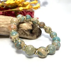 パワーストーン ブレスレット インプレッションストーン 12mm 天然石ブレス / メンズ レディース 男性 女性 幸運 開運 お守り(ゴールド) ☆