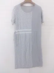 ◇ SAISON DE PAPILLON 柄 ブラウジング 半袖 膝丈 ニットワンピース サイズL グレー系 ホワイト系 レディース P  【1302010005785】