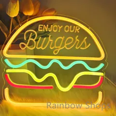 【新品未使用】ネオンサイン★壁掛け★ネオンイト burger ハンバーガー 発光サイン ネオン管★壁装飾★おしゃれ LED ネオン看板 部屋 インテリア バー カフェ 車 屋内 販売店 趣味 照明 D824gtt3