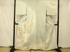 平和屋着物■訪問着　駒刺繍　雲取り草花文　暈し染め　金糸　金彩　正絹　逸品　AAAV8084fw