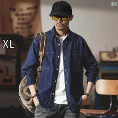 [XL]メンズ 男性用 ファッション オシャレ シンプル 大人 かっこいい ストリート ヒップホップ HipHop アメリカンン デニムシャツ 長袖 ゆったり カジュアル ワークジャケット 春 ジャケット