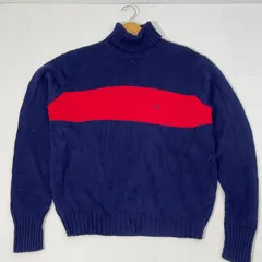 90's vintage 90年代 ヴィンテージ Polo by Ralph Lauren ポロバイラルフローレン ボーダー ニット セーター タートルネック 長袖 ワンポイント刺繡 バングラデシュ製 Mサイズ ネイビー レッド