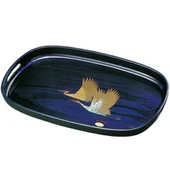 紀州塗り 尺６寸 小判盆 紫雲杢 雅鶴(盛絵) お盆 トレー トレイ おぼん 日本製 国産