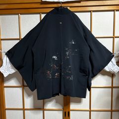 羽織のみ｜黒地ｘカラフル　梅　きらきら　ラメ刺繍入り羽織絵羽織　和モダン 　花模様 ブラック系 上品 ヴィンテージ感 ユニセックス 和洋ミックス アウター 羽織物 黒系 渋可愛い