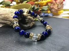 パワーストーン ブレスレット ブルータイガーアイ&水晶 天然石 (ゴールド) 8mm レディース  ●