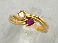 【鑑別カード付き】K18 ＃12 天然ルビー、ダイヤモンド 0.07ct 2.8g 