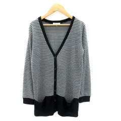 ロペピクニック ROPE Picnic カーディガン ロング丈 Vネック ボーダー柄 切替 38 グレー 黒 ブラック /SY33