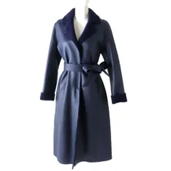 美品◎正規品 BALMAIN バルマン 1958 レディース ベルト付き ダブルフェイス リバーシブル 超ロング ムートンコート ネイビー 11 毛皮　m13-st30209-101のサムネイル