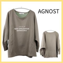 AGNOST アグノストドルマン カットソー ゆったりめ ストレッチ オーバーサイズ 体型カバー 英字ロゴ カーキ Lサイズ カジュアル スウェット トレーナー Tシャツ ロンT プルオーバー S0007