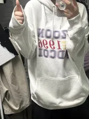 ストリート レタリング 裏起毛 ホワイトメランジ フード付きTシャツ