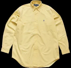 90s ラルフローレン BLAKE ワンポイント ボタンダウン コットンシャツ 薄黄★68オールド ロゴ刺繍 イエロー オーバーサイズ ビッグサイズ