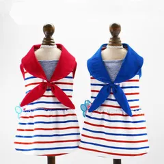 犬 服  春夏 ワンピース 犬服 犬の服 日よけ ドッグウェア ペット服  ペット用品 犬用品 ペットウェア  猫 ボーダーセーラーワンピース