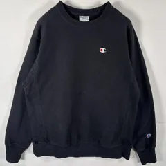 古着 チャンピオン Champion スウェット リバースウィーブ 復刻 ワンポイントロゴ刺繍 トレーナー LARGE  ブラック メンズ