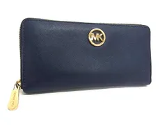 ■美品■ MICHAEL KORS マイケルコース レザー ラウンドファスナー 長財布 ウォレット メンズ レディース ネイビー系 DG9031
