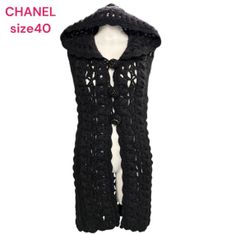 CHANEL シャネル　フード付きレース編みロングベスト ジレ　ココマーク M4K160 ブラック 黒 レース
