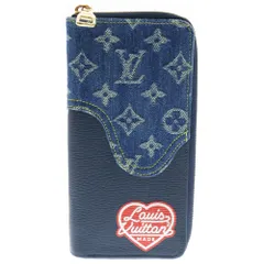 LOUIS VUITTON (ルイヴィトン) NIGOコラボ モノグラムデニム ジッピーウォレット ヴェルティカル レザー×デニム M81107 ICタイプ 長財布