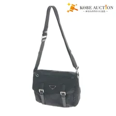 ■ プラダ ショルダー バッグ 斜め掛け 鞄 シルバー金具 ベルト ナイロン イタリア製 レディース ブラック