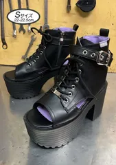♡新品未使用♡ 激安 Sサイズ 22.5cm ヨースケ YOSUKE 厚底サンダル レディース ブラック ブーツサンダル レースアップサンダル ヒールサンダル 約10cm ヒール MY587-445