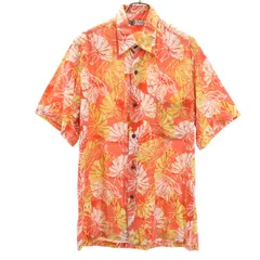 IOLANI イオラニ 90s オールド リーフ柄 半袖 アロハシャツ S オレンジ系 メンズ 古着