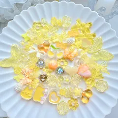 Y-4 デコパーツ まとめ売り 70g 黄色 イエロー ホイップデコ レジン 推し活 ハンドメイド素材 ビーズ カボション