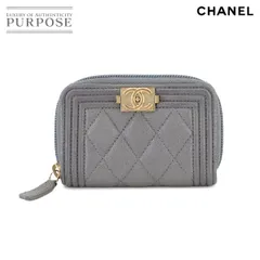 シャネル CHANEL ボーイシャネル ジップ コインパース 小銭入れ キャビアスキン レザー グレー A80602 ゴールド 金具 Coin Purse 90292860