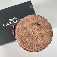 美品 COACH コーチ シグネチャー 丸型 サークル PVC レザー