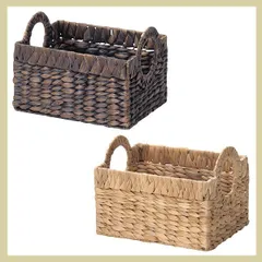 『ウォーターヒヤシンス』四角タイプ小物入れ（両手持ち）「24.5×19.5×14cm」／（１種選択／２種類）　※ハンドル,取っ手,和室,かご,アジアン雑貨,バスケット,収納,ケース,箱,藤,籐,薄茶色,ブラウン,,人気素材,天然素材