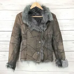 フロム ラブ スリー★本革/ラムスキン/ムートンコート/アウター【レディースM程度/パッチワーク風】羊毛皮/ダブルボタン/From Love Three◆2K01