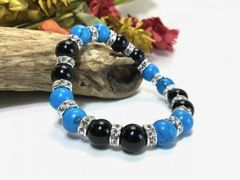 ターコイズ&オニキス パワーストーン ブレスレット 10mm （シルバー）メンズ・レディース　男性・女性　数珠ブレス　開運 [17]