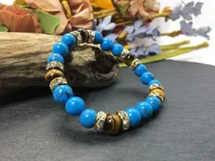 パワーストーン ブレスレット ターコイズ&タイガーアイ  (ゴールド)8mm #1 レディース  ●