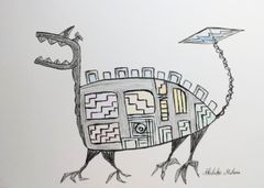 Akihiko Mihara, Salon d'Automne selected artist [KODAIRYU] Original drawing, pencil drawing, sketch, animal drawing, contemporary art, small piece, painting, fine art, pen drawing, illustration, monster, colored pencil drawing, pencil drawing, original illustration, hand-drawn illustration, dragon, dinosaur, dragon, ink painting, mystical, wall hanging