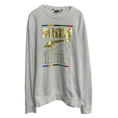 PUMA ロゴスウェット トレーナー L ホワイト プーマ ビッグプリント スポーティー 薄手 古着卸 アメリカ仕入 a703-6245