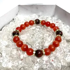 キャッツアイ(レッド)×レッドタイガーアイ  パワーストーン ブレスレット (ゴールド) メンズ・レディース　男性・女性　数珠ブレス 開運 [r]