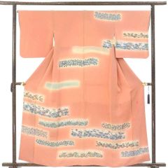 訪問着 身丈160cm 裄68cm 前幅23.5cm 後幅29cm 袖丈50cm 袖幅35cm レディース 袷 花柄 裄長 裄Lサイズ 秋冬春用 正絹（シルク）ピンク 美品 加賀友禅 田村哲彦作 リメイク リユース リサイクル【呉服のきくや】