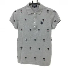 【美品】パーリーゲイツ×PEANUTS 半袖ポロシャツ グレー×ネイビー スヌーピー刺しゅう総柄 レディース 0(S) ゴルフウェア PEARLY GATES