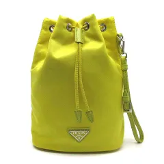 プラダ PRADA Re-Nylon ポーチ ドローストリング 巾着 バッグ ストラップ付 ナイロン サフィアーノレザー 1NE369 イエロー RFID ☆AA★