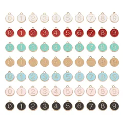 【在庫セール】約70個/箱 7色 丸型 Beadthoven 数字 合金ペンダント カラーエナメル ナンバー 0～9 円形 チャーム アクセサリーパーツ ジュエリー用 DIY ハンドメイド 手芸材料 手作り素材 クラフト用品 14.5x12x2.5mmのサムネイル