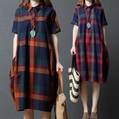 シャツ ワンピース レディース 夏 チュニック 半袖 チェック ロング せgege10