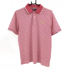 【美品】キャロウェイ 半袖ポロシャツ ピンク×白 ボーダー ロゴ刺しゅう メンズ L ゴルフウェア Callaway