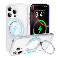 iPhone16ProMax用ケース縦横両対応リング360°回転スタンドmagsafe対応ワイヤレス充電米軍MIL規格耐衝撃透明iPhone16ProMaxケース6.9インチクリア