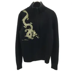 LAUREN RALPH LAUREN ローレンラルフローレン 長袖 ハーフボタン セーター S 黒 ニット 龍 レディース 古着