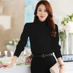 ☆ ブラック ☆ Mサイズ ☆ ブラウス 長袖 おしゃれ  ブラウス 長袖 フリル レディース シャツ フォーマル ビジネス おしゃれ きれいめ フリルブラウス 入学式 入園式 卒園式 卒業式 立ち襟 スタンドカラー オフィス 仕事 上品 華やか