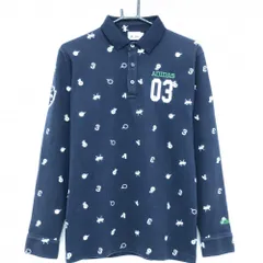 アディダス 長袖ポロシャツ ネイビー×白 総柄 胸元刺しゅう メンズ M/M ゴルフウェア adidas