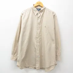 XL/古着 ラルフローレン 長袖 ブランド シャツ メンズ 90s ワンポイントロゴ YARMOUTH 大きいサイズ コットン ボタンダウン ベージュ他 カ