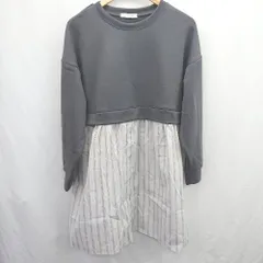 ◇ ⊇ chocolraffinerobe ストライプ 長袖 切替ドッキングチュニック サイズF チャコールグレー ライトグレー レディース E  【1505290023160】