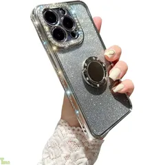 【KOOLRIVER】スマホケースカバー・アイフォン15用 ケース カメラ保護あり ラインストーン メッキ TPU ソフトケース 分離型スマホリング付き ラメ キラキラ グリッター おしゃれ かわいい レディース Apple アイフォン 15 アップ