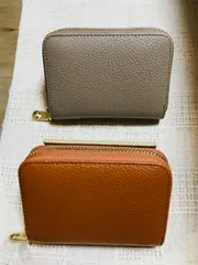 【新品】カードケース　小銭入れ　本革　＜グレーベージュ・ライトブラウン＞